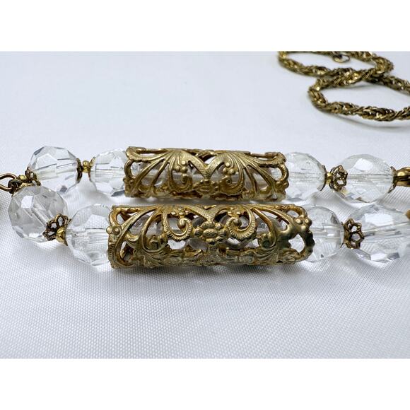 Vintage 1950s Miriam Haskell Baroque Crystal & Filigree Pendant Necklace - Picture 4 of 9